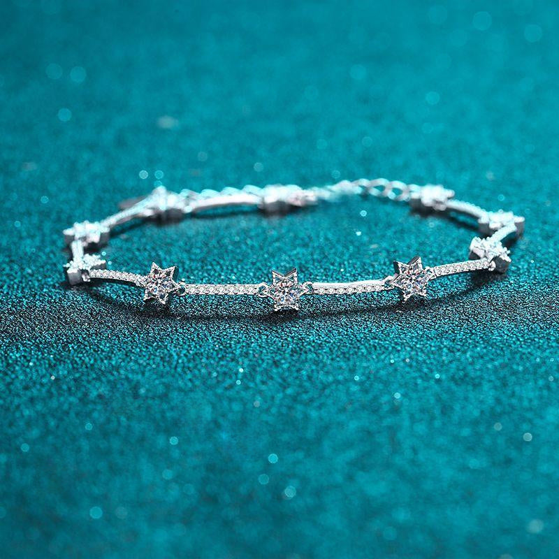 Women's 925 Silver Bracelet with Micro-Paved Hexagram Design Featuring 1 Carat Moissanite Stones