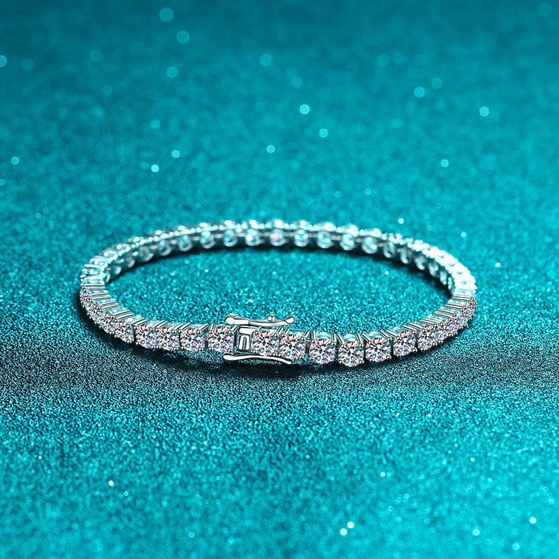 Sterling Silver Bracelet with Platinum-Plated Four-Prong Setting and Moissanite Stones