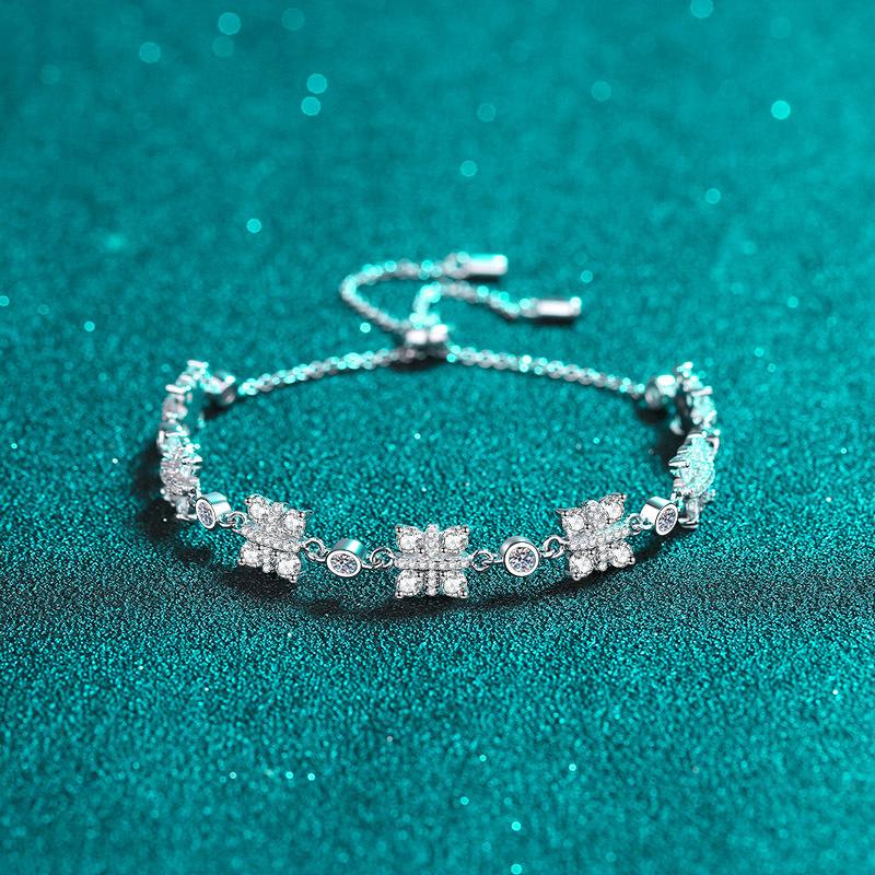 Women's Adjustable Moissanite Bracelet with Owl Design in 925 Sterling Silver and Platinum Plating