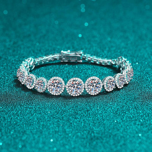 925 Sterling Silver Bracelet with Moissanite Accents and Platinum Plating in Geometric Design