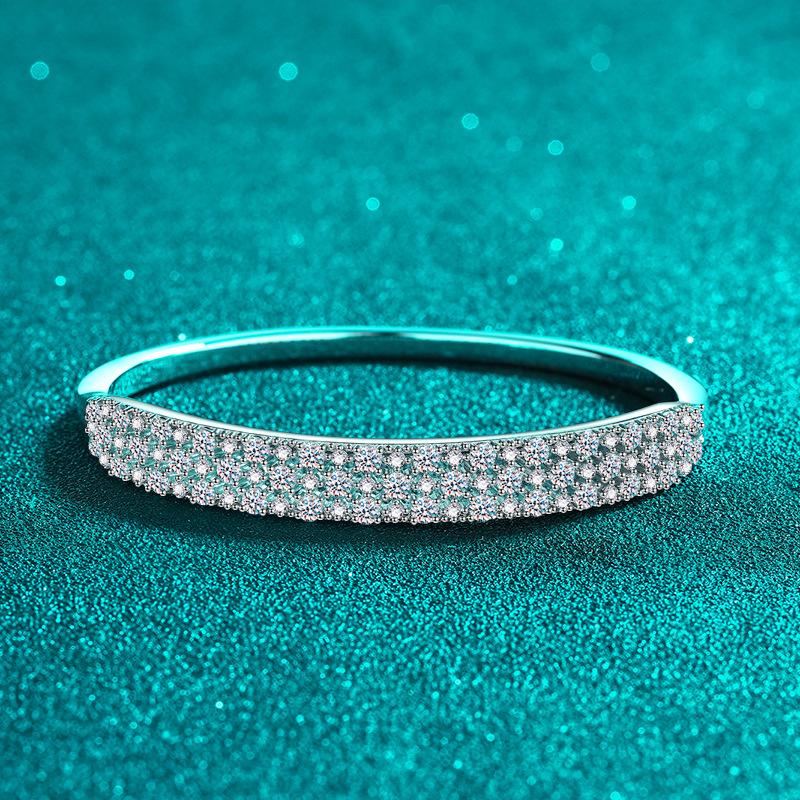 Bracelet Featuring 925 Sterling Silver Plated with PT950 and Fully Set with 3.03 Carat Moissanite in Leaf, Diamond, and Star Motifs
