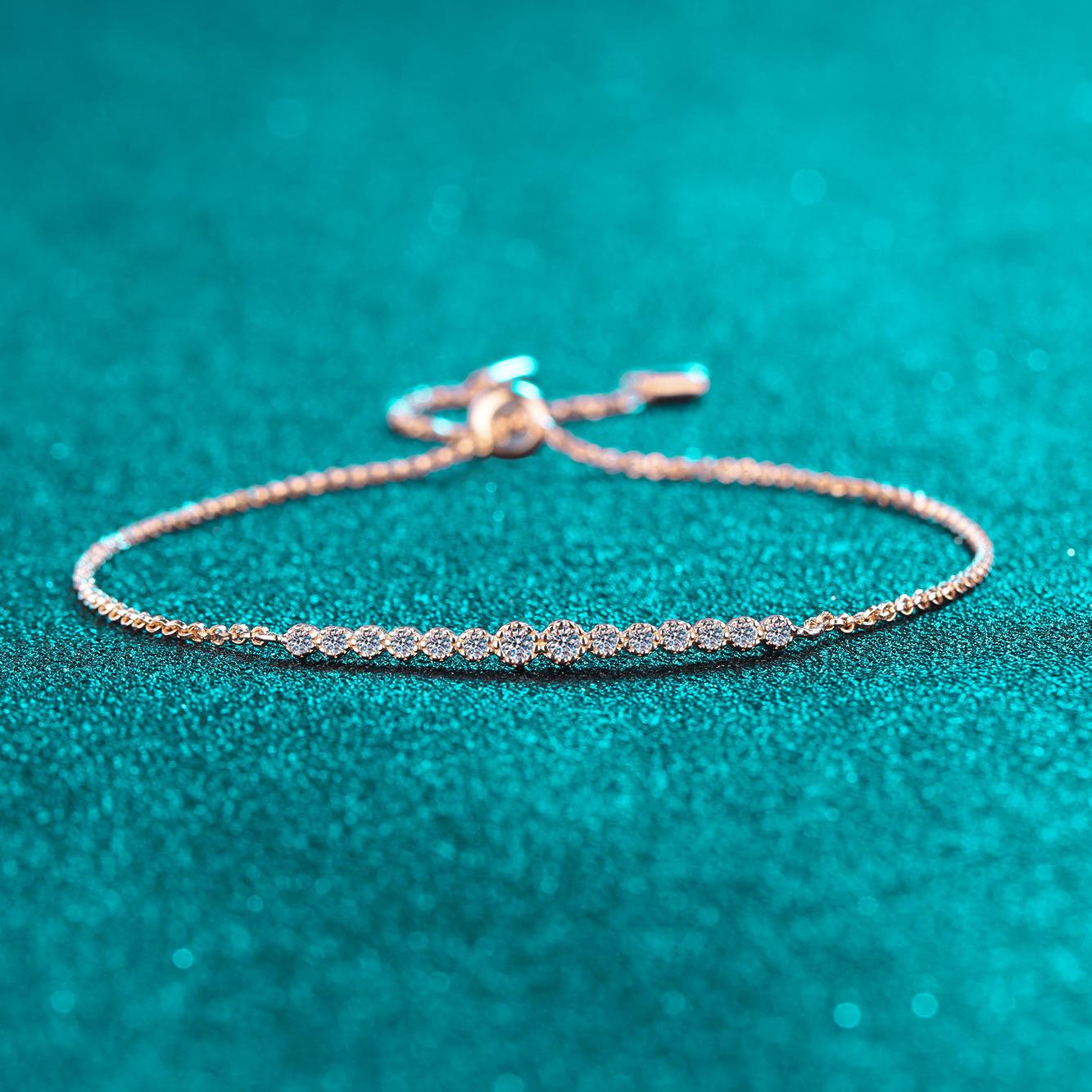 Champagne Gold Moissanite Star Bracelet with Rose Accents in Sterling Silver