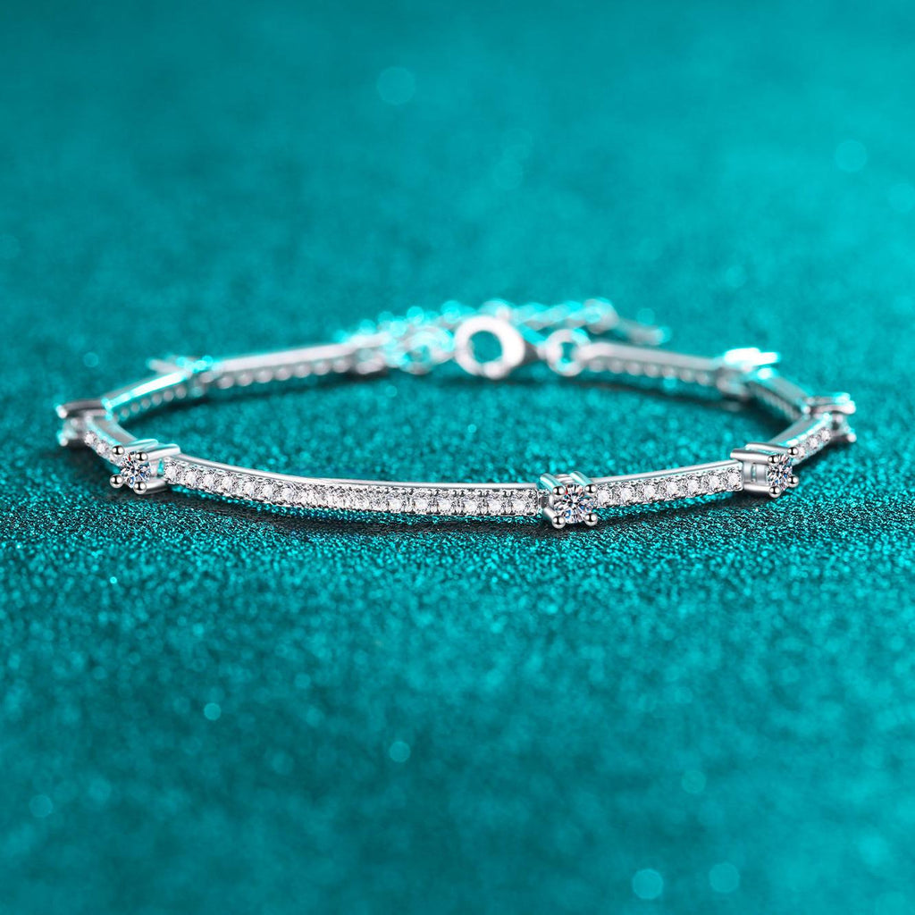 Women's S925 Sterling Silver Moissanite Bracelet with Cartoon and Leaf Motifs