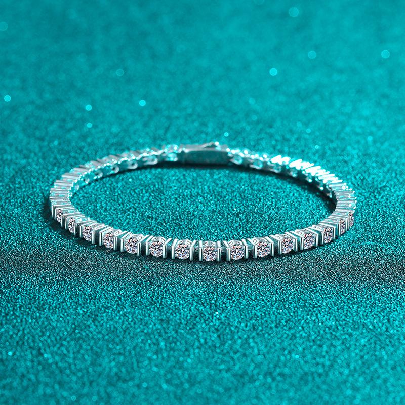 Women's S925 Sterling Silver Moissanite Bracelet with Full Row Diamond Accents in Hip Hop Luxury Style