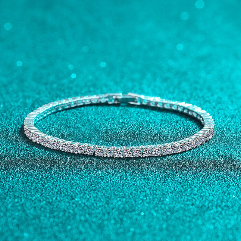 Moissanite Tennis Bracelet for Women in Sterling Silver with Full Pavé Setting and European Luxury Style