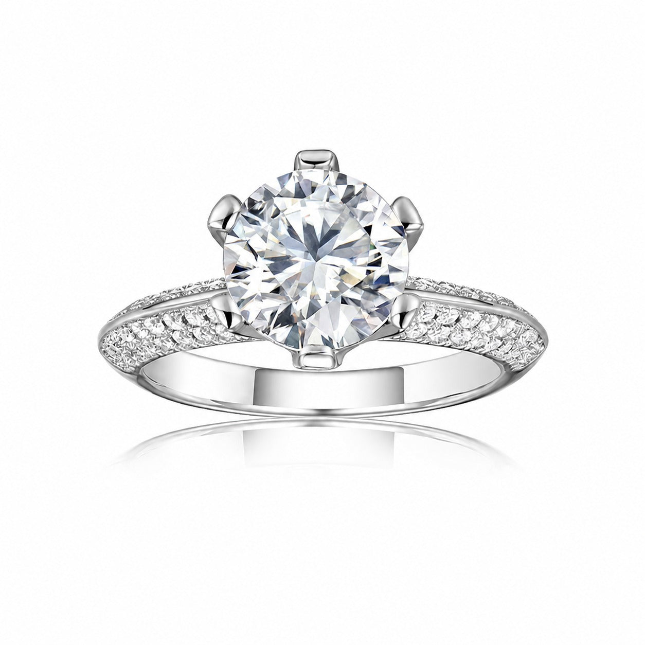 Round Brilliant Moissanite Pave Band 925 Sterling Silver Ring