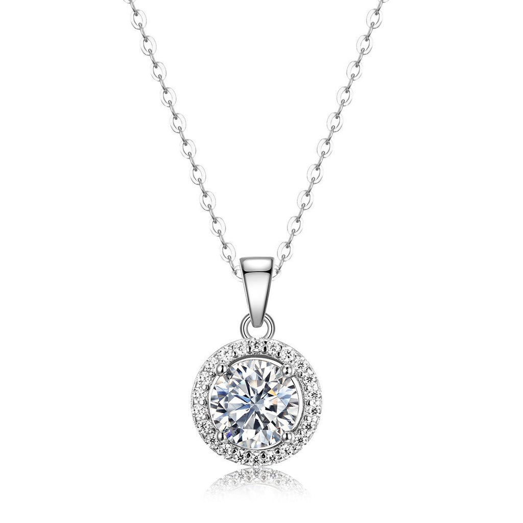 Round Halo White Moissanite 925 Sterling Silver Pendant Necklace