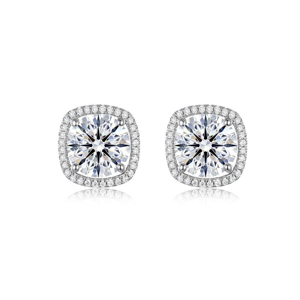 White D Color Moissanite Cushion 925 Sterling Silver Earrings