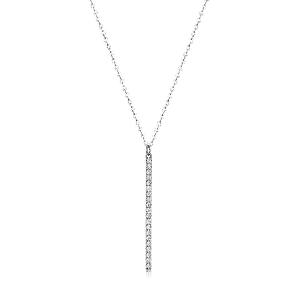 Moissanite Geometric Vertical Bar Pendant  In 925 Sterling Silver Necklace