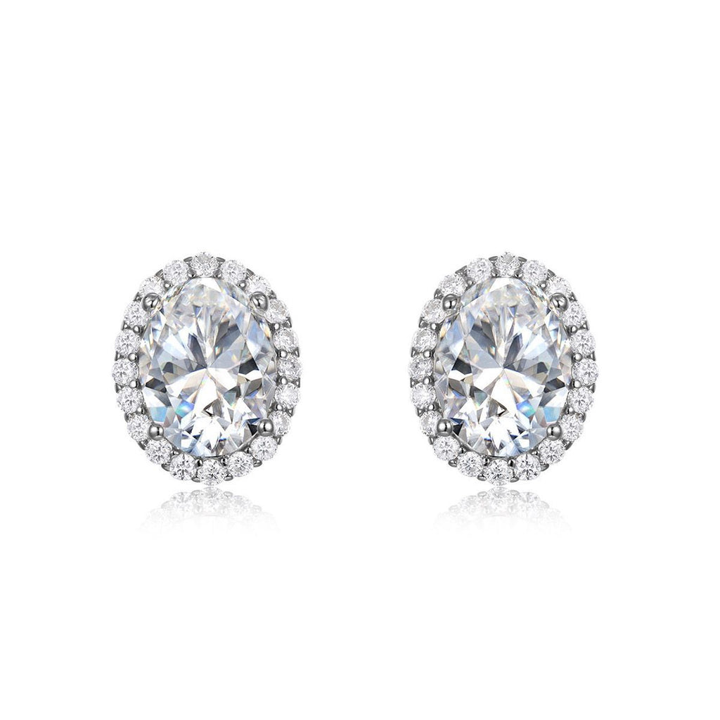 Oval Moissanite  D Color Halo 925 Sterling Silver Stud Earrings