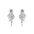 White Moissanite Leaf Cluster In 925 Sterling Silver  Stud Earrings
