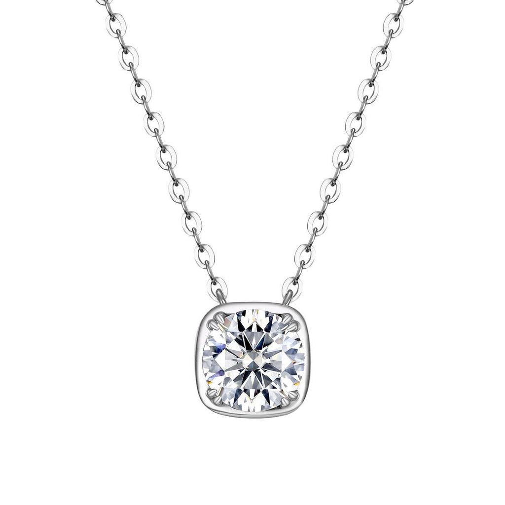 Modern Minimalist Rounded Square Moissanite Silver Tone 925 Sterling Silver Necklace
