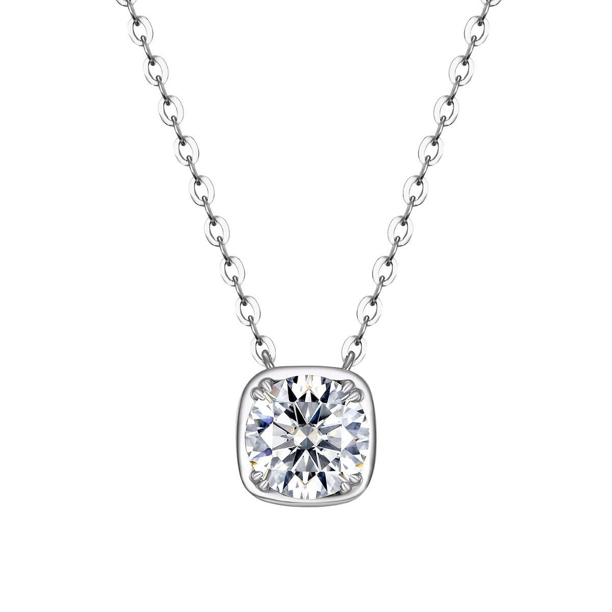 Modern Minimalist Rounded Square Moissanite Silver Tone 925 Sterling Silver Necklace