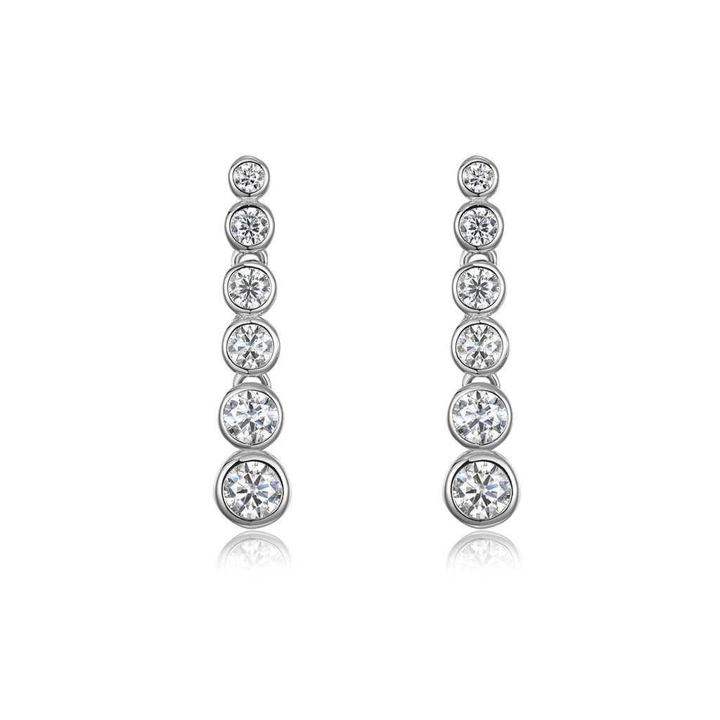 Moissanite Graduated Six Round Bezel Set Drop Earrings White Gold Tone 925 Sterling Silver Geometric Long Dangle Earrings For Women Elegant Fashion Party Wedding Gift Jewelry