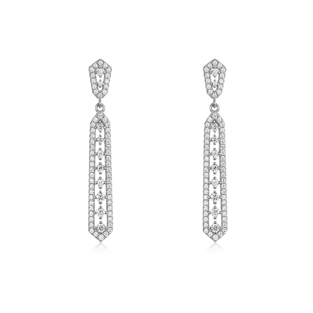 Geometric Long Bar Drop Earrings Moissanite 925 Sterling Silver White Gold Tone Dangle Earrings For Women Elegant Party Wedding Modern Fashion Fine Jewelry Gift 2026 New