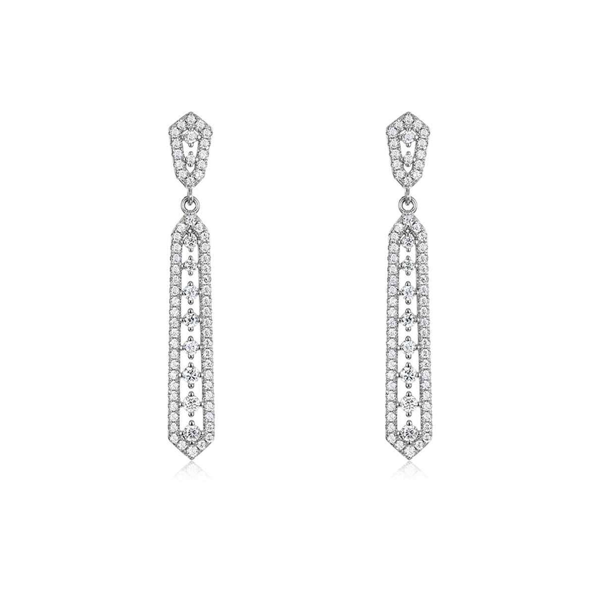 Geometric Long Bar Drop Earrings Moissanite 925 Sterling Silver White Gold Tone Dangle Earrings For Women Elegant Party Wedding Modern Fashion Fine Jewelry Gift 2026 New