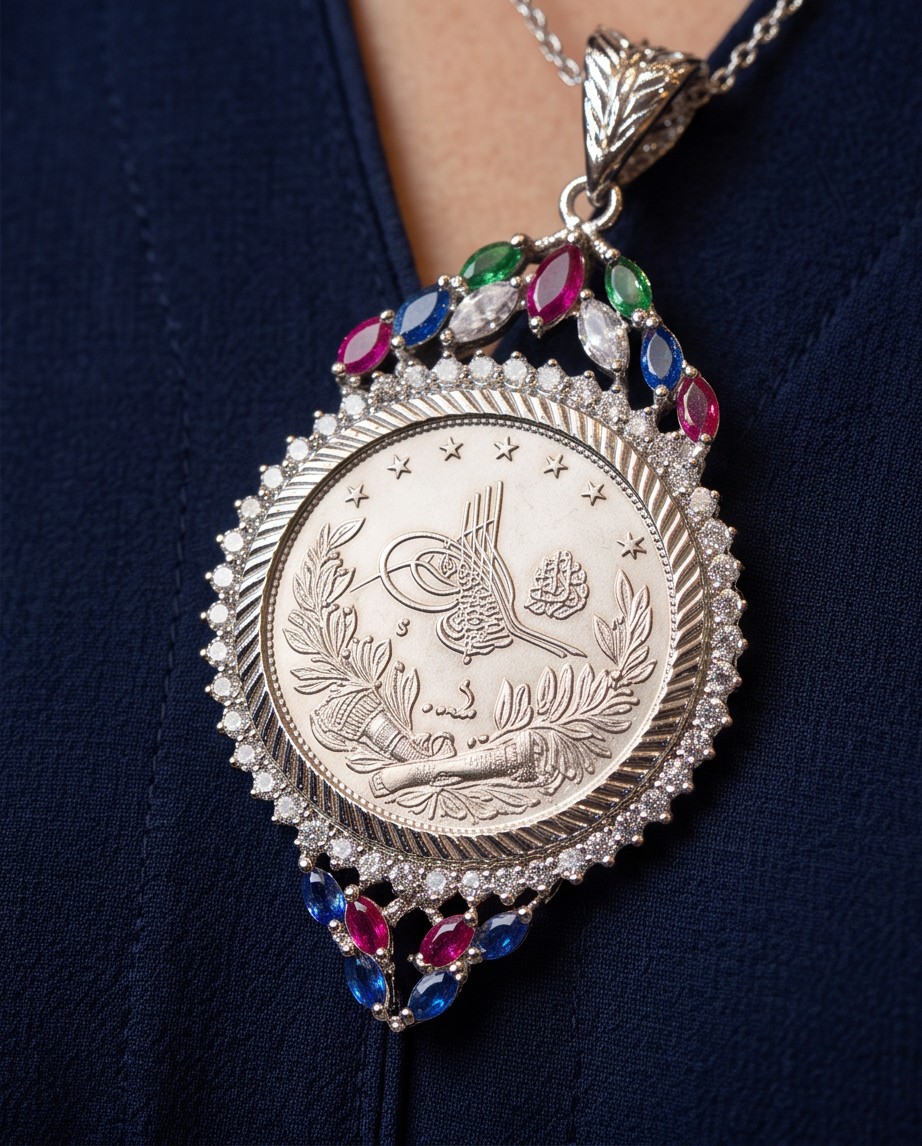 Silver Medallion Pendant with Zircon