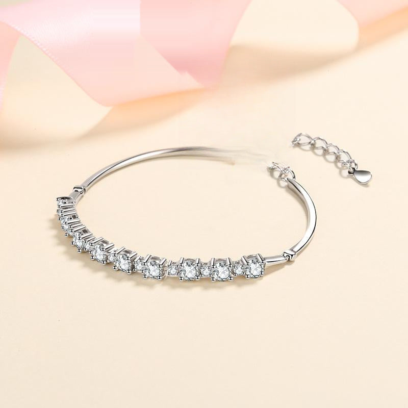 Sterling Silver Bracelet with 2.7 Carat D Color Moissanite and 7A Zircon Geometric Design for Women
