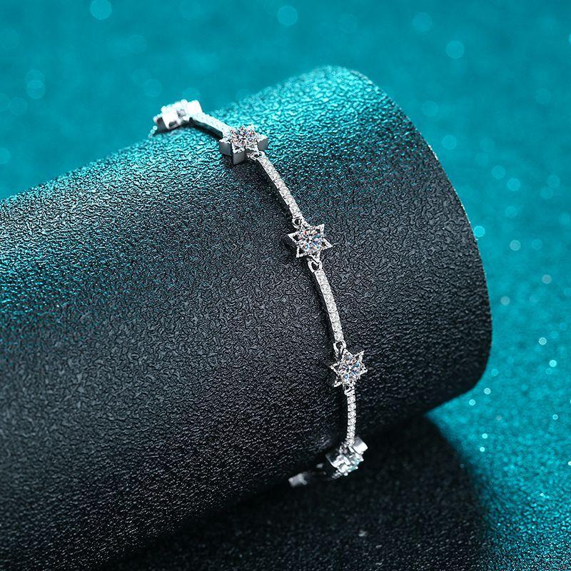 Women's 925 Silver Bracelet with Micro-Paved Hexagram Design Featuring 1 Carat Moissanite Stones