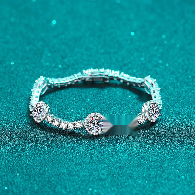 Moissanite Cluster Bracelet with Platinum Plated Sterling Silver Clasp in Geometric Design