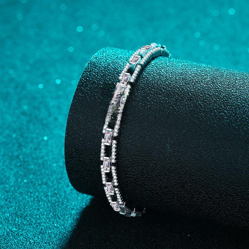 Bracelet with 925 Sterling Silver Plated PT950 and Full Moissanite Cluster Setting in Three Size Options