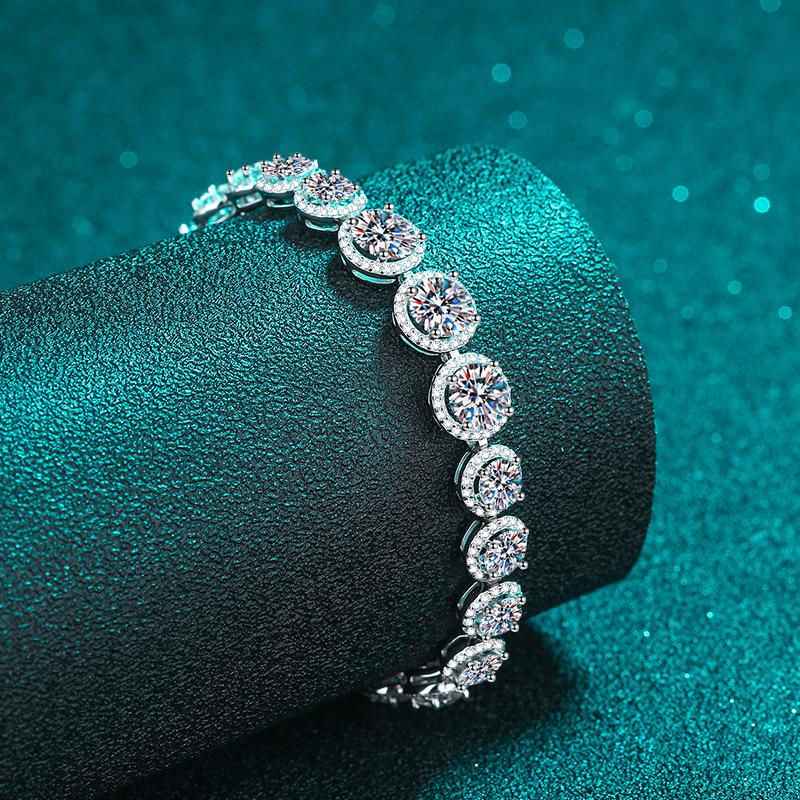 925 Sterling Silver Bracelet with Moissanite Accents and Platinum Plating in Geometric Design