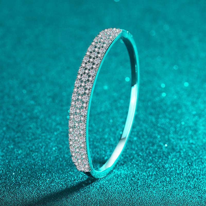 Bracelet Featuring 925 Sterling Silver Plated with PT950 and Fully Set with 3.03 Carat Moissanite in Leaf, Diamond, and Star Motifs