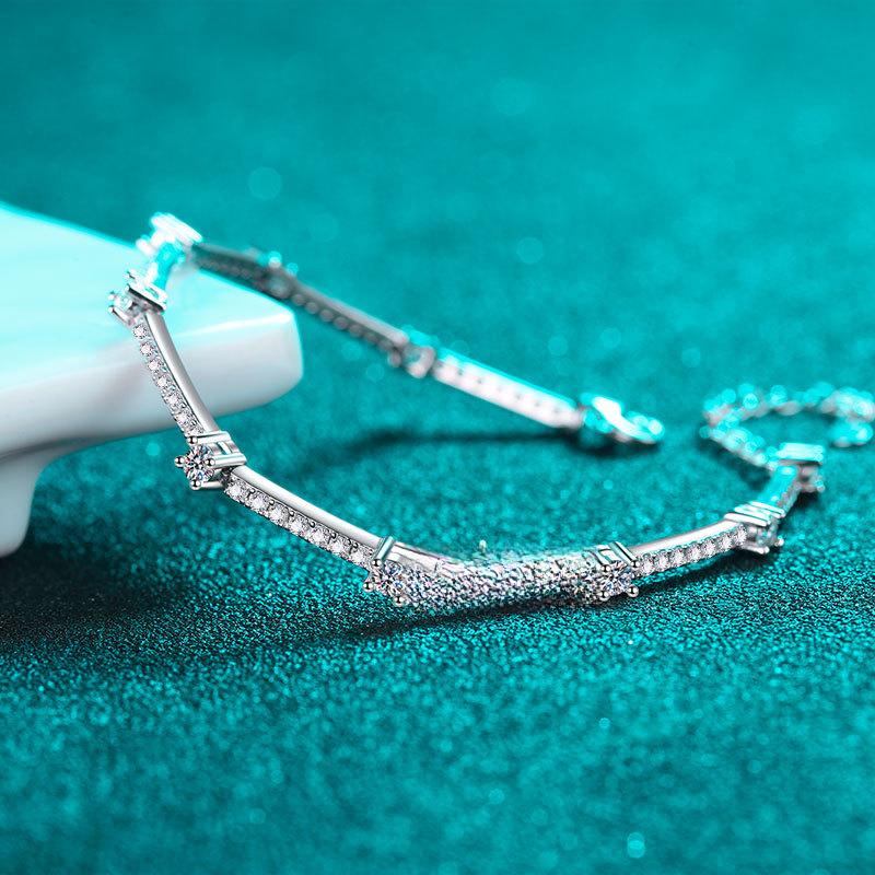 Women's S925 Sterling Silver Moissanite Bracelet with Cartoon and Leaf Motifs
