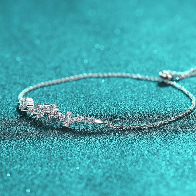 Sterling Silver Moissanite Floral Vine Bracelet with Adjustable Sliding Closure for Women