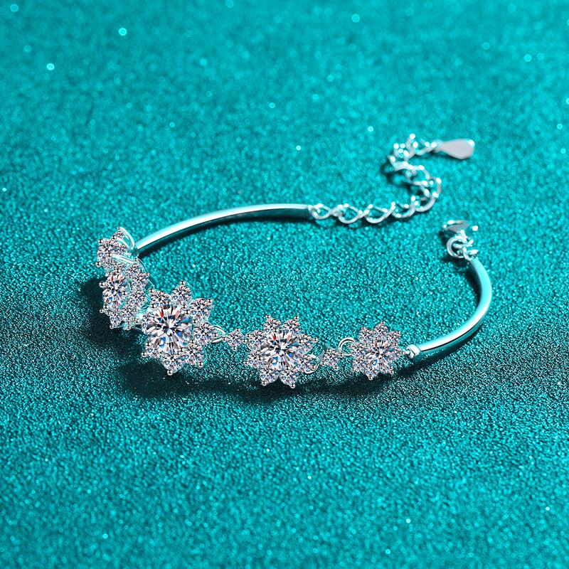 Snowflake Bracelet with 2.6 Carat Moissanite and 7A Zircon Stones in Sterling Silver for Women