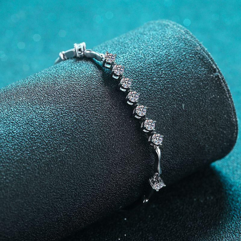 Women's 925 Sterling Silver Moissanite Chain Bracelet with Fresh Summer Style