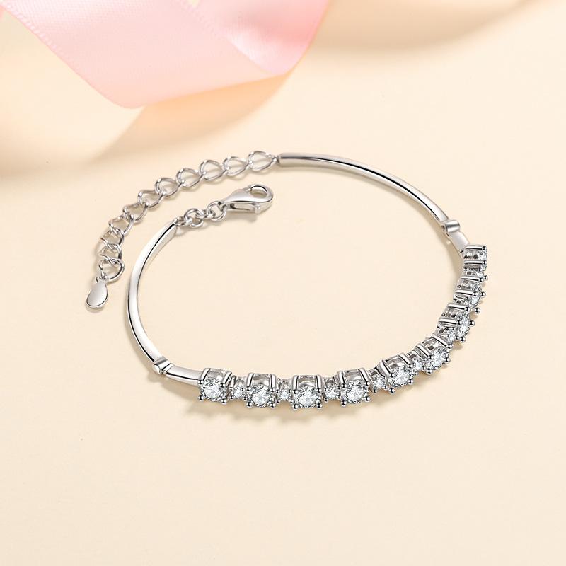 Sterling Silver Bracelet with 2.7 Carat D Color Moissanite and 7A Zircon Geometric Design for Women