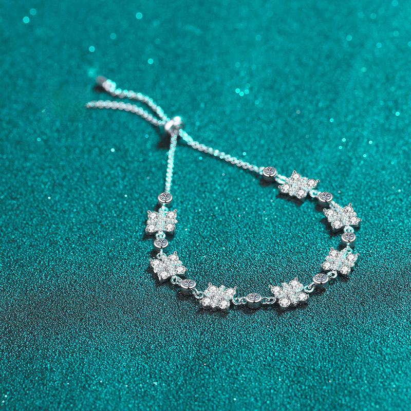 Women's Adjustable Moissanite Bracelet with Owl Design in 925 Sterling Silver and Platinum Plating