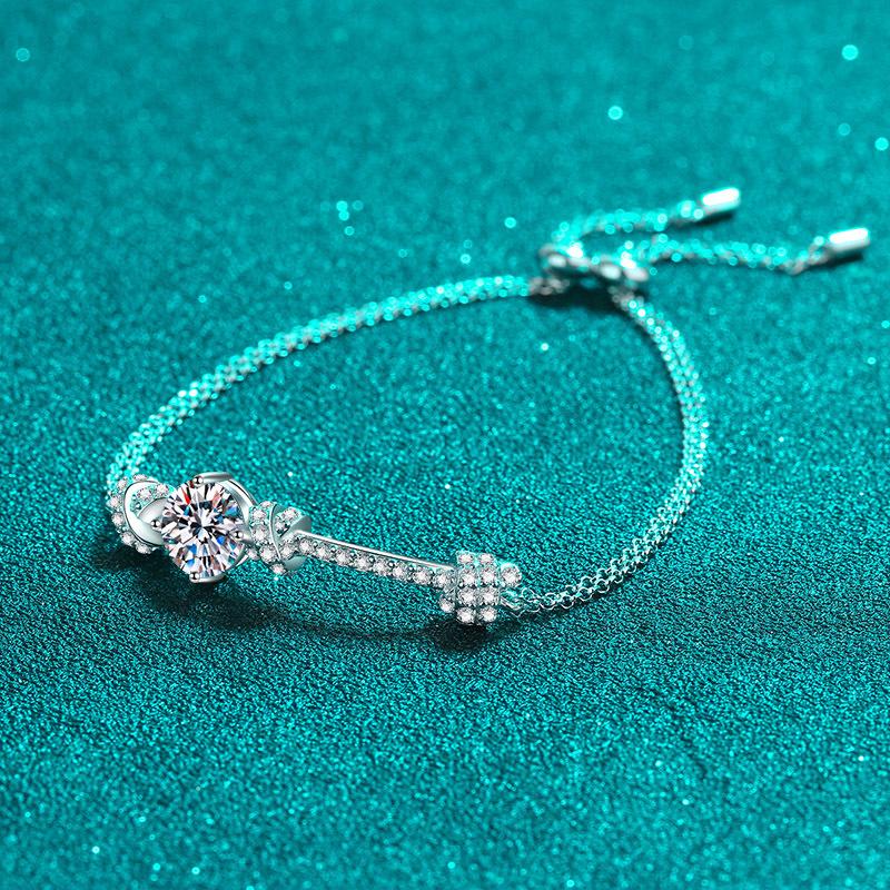 Double Chain Bracelet with 2-Carat Moissanite and Peach Charm Design in 925 Sterling Silver