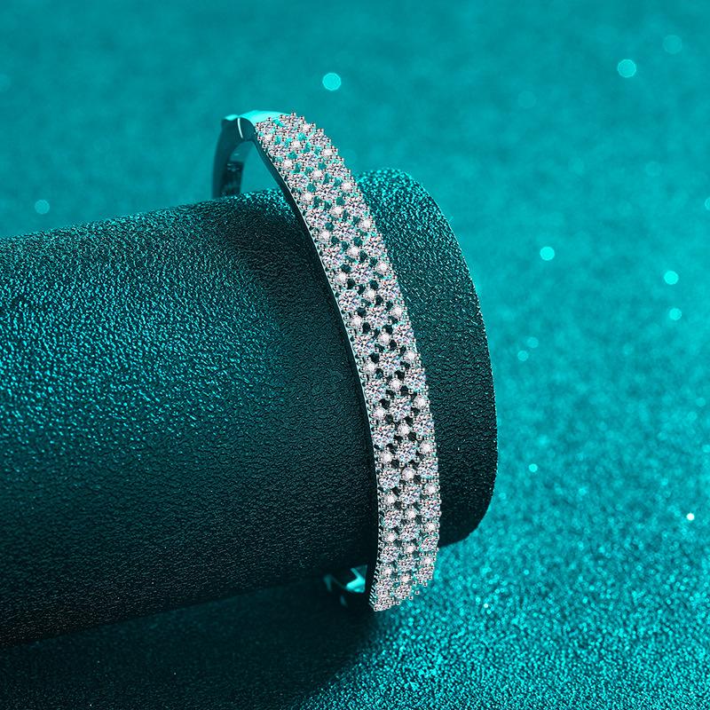 Bracelet Featuring 925 Sterling Silver Plated with PT950 and Fully Set with 3.03 Carat Moissanite in Leaf, Diamond, and Star Motifs