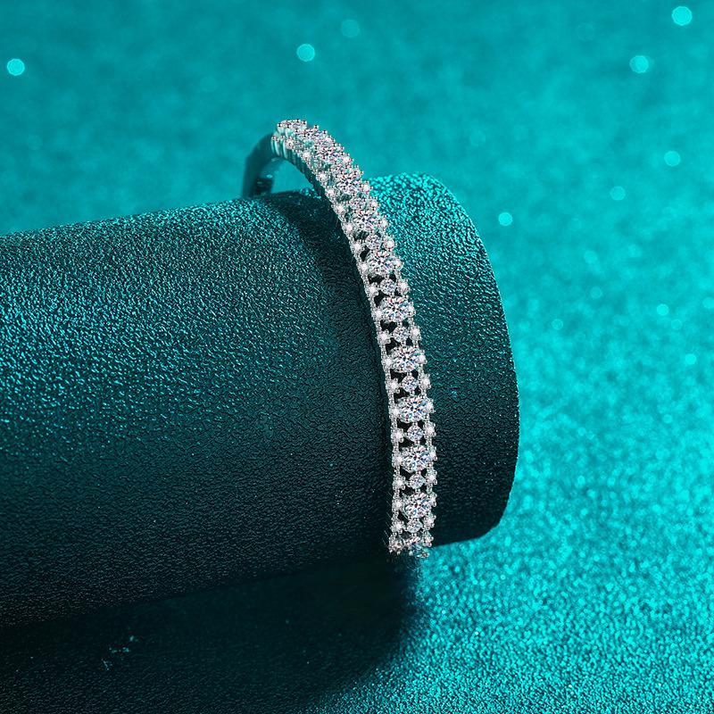 Bracelet with 2.1 Carat Full-Cut Moissanite Stones in Platinum-Plated 925 Sterling Silver Featuring Floral and Geometric Designs