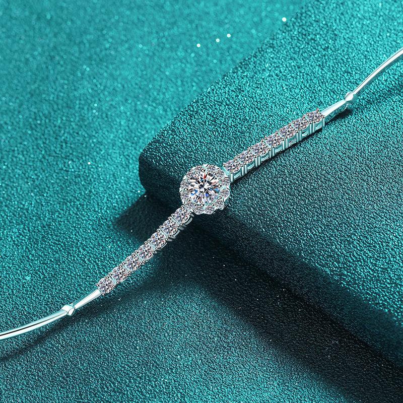 Bracelet with Handcrafted S925 Sterling Silver and 2.4 Carat Moissanite Round Row Diamonds in a Minimalist Starry Sky Design