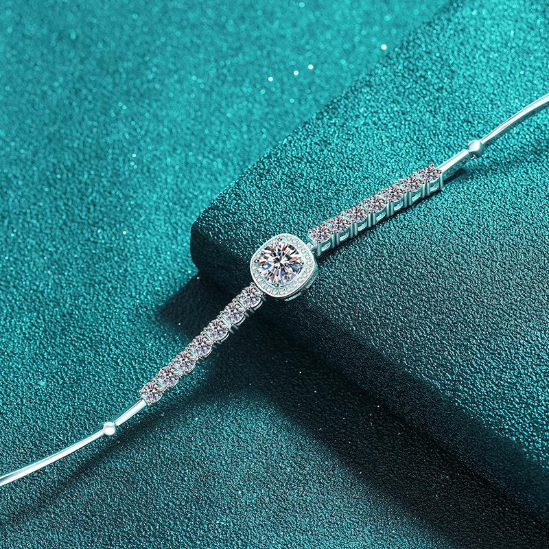 Bracelet with Round and Square Moissanite Stones in Handcrafted S925 Silver Setting Featuring Floral and Nature-Inspired Designs