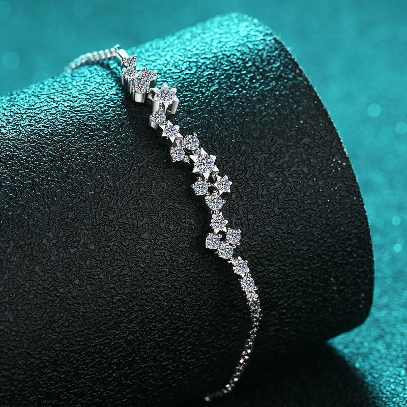 Sterling Silver Moissanite Floral Vine Bracelet with Adjustable Sliding Closure for Women