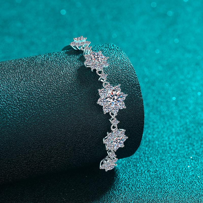 Snowflake Bracelet with 2.6 Carat Moissanite and 7A Zircon Stones in Sterling Silver for Women
