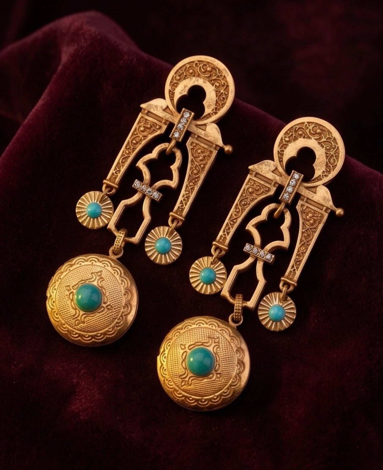Retro Geometric Turquoise Earrings – Silver 925 Gold Plated