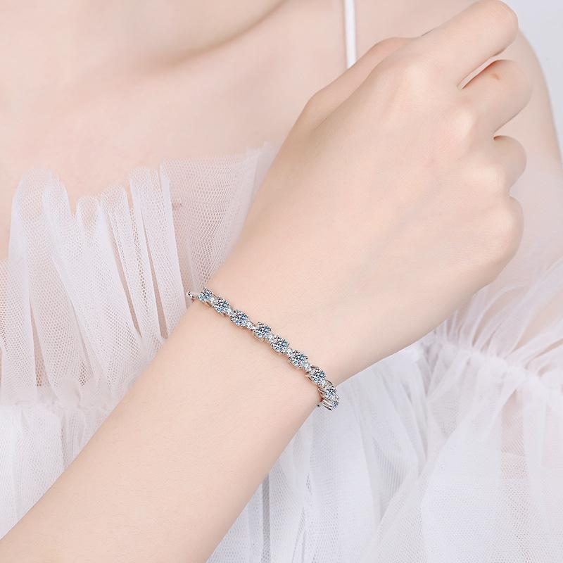 Sterling Silver Bracelet with 2.7 Carat D Color Moissanite and 7A Zircon Geometric Design for Women