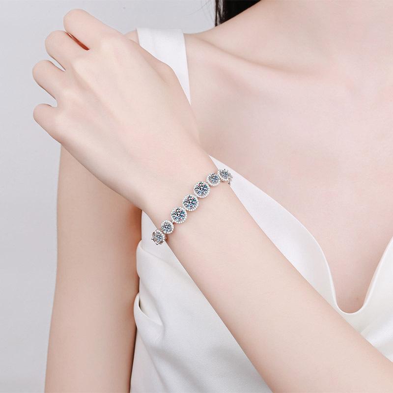 925 Sterling Silver Bracelet with Moissanite Accents and Platinum Plating in Geometric Design