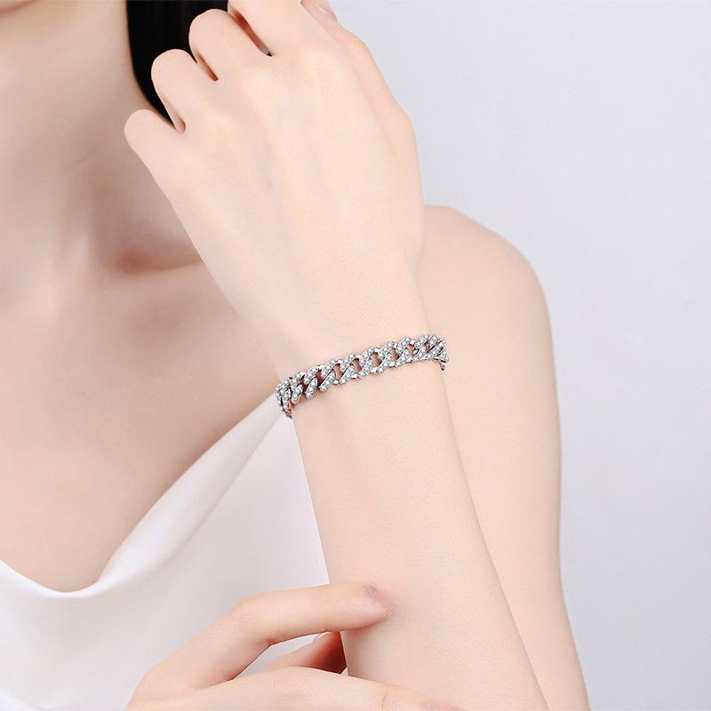 Cuban Link Bracelet with Moissanite Stones in 925 Sterling Silver, Multiple Sizes Available