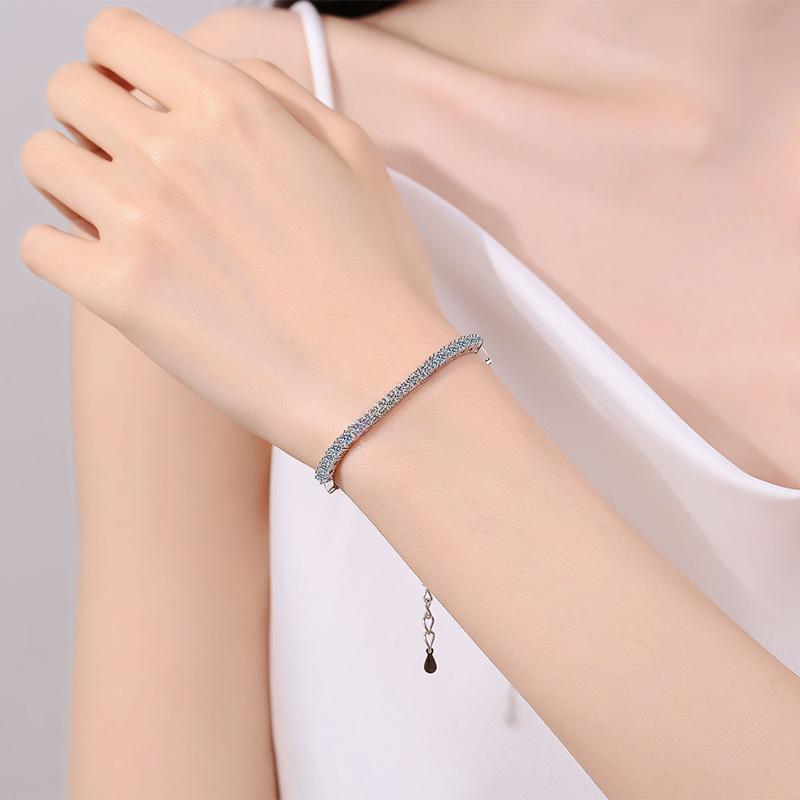 Sterling Silver Clover Moissanite Halo Tennis Bracelet with Floral Motifs