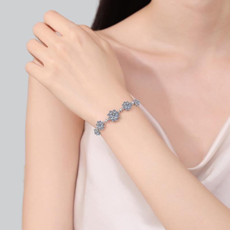 Snowflake Bracelet with 2.6 Carat Moissanite and 7A Zircon Stones in Sterling Silver for Women