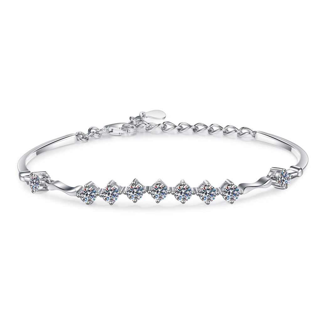 Women's 925 Sterling Silver Moissanite Chain Bracelet with Fresh Summer Style