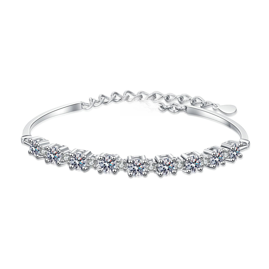 Sterling Silver Bracelet with 2.7 Carat D Color Moissanite and 7A Zircon Geometric Design for Women