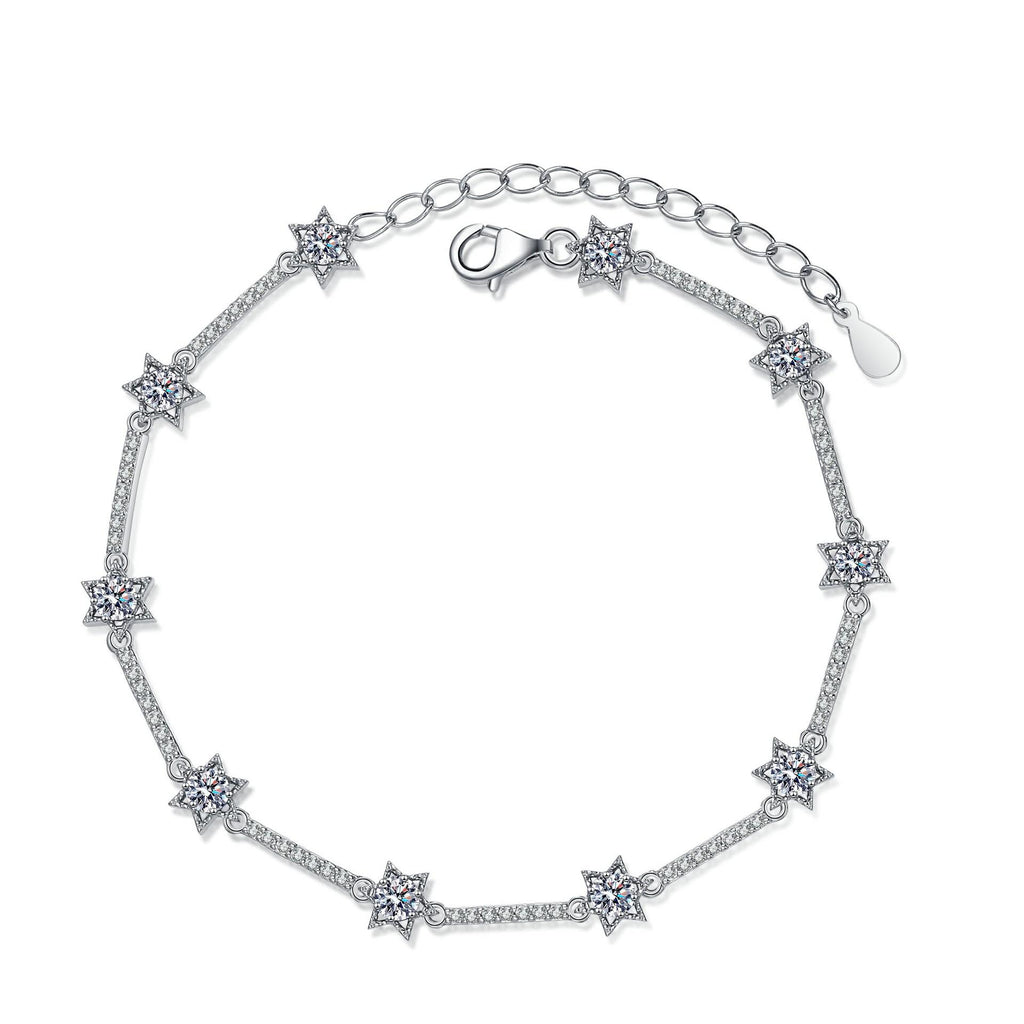 Women's 925 Silver Bracelet with Micro-Paved Hexagram Design Featuring 1 Carat Moissanite Stones