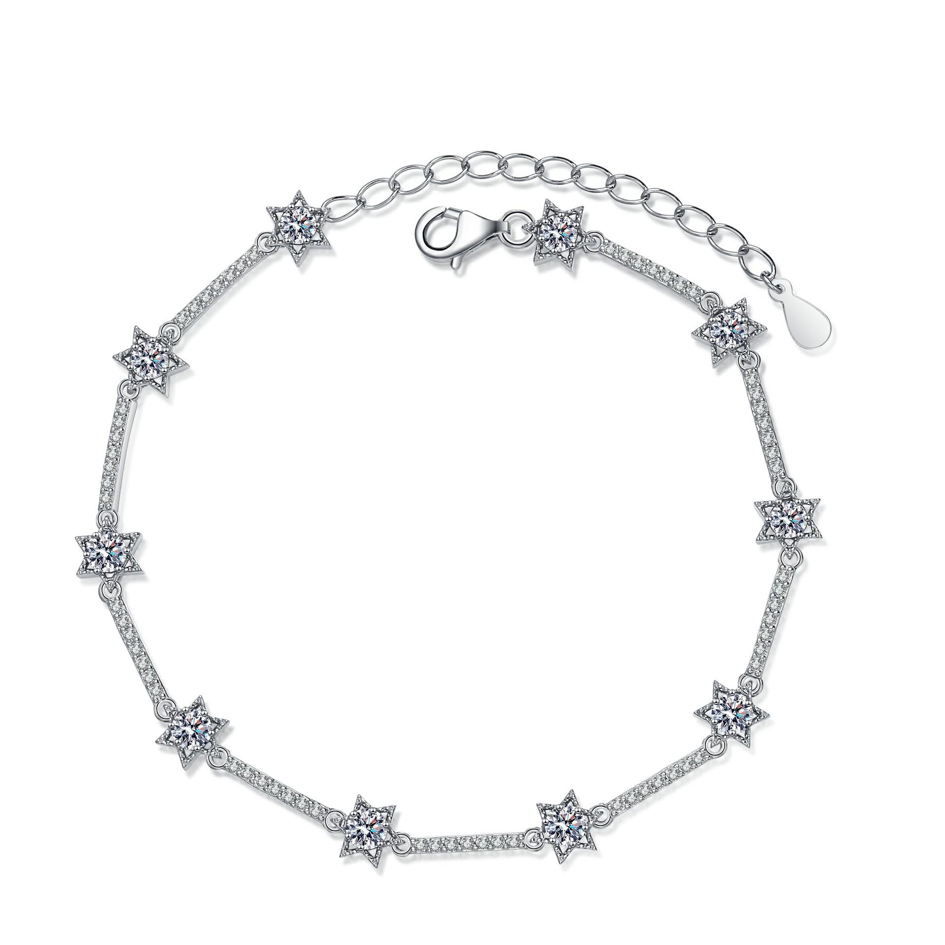 Women's 925 Silver Bracelet with Micro-Paved Hexagram Design Featuring 1 Carat Moissanite Stones